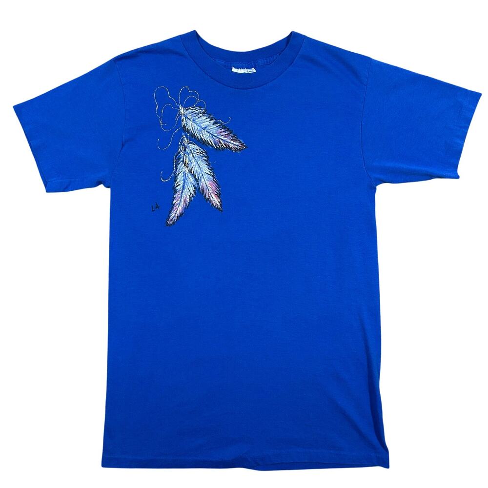 Vintage 80s Feather T-Shirt Men’s Large Single Stitch USA Made Blue Tee